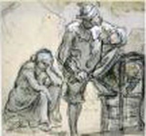 Les Saltimbanques Aquarelle by Honore Daumier
