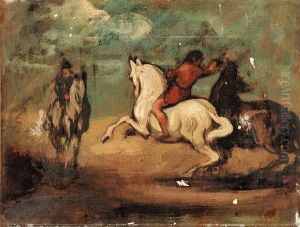 Deux Cavaliers Avec Trois Chevaux by Honore Daumier