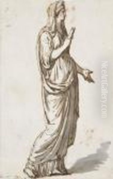 Figure En Pied Tenant Un Rouleau, D'apres L'antique - view 1