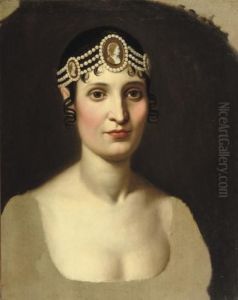 Portrait Of Paulina Borghese,
Bust-length, Wearing An Elaborateheaddress With Antique Cameos by Jacques Louis David