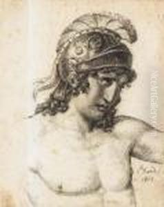 Homme Nu En Buste, Coiffe D'un Casque Antique by Jacques Louis David