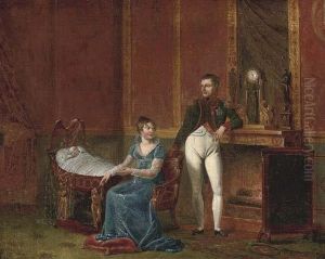 Napoleon And Marie-louise By The Fireside With The Infant Napoleon Ii by Jacques Louis David