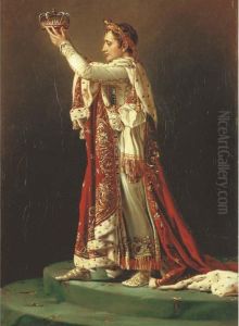 Portrait Of The Emperor Napoleon
 I, Standing Full-length Inimperial Regalia Holding A Crown by Jacques Louis David