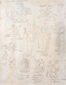 A Sheet Of Studies Of Classical Figures, Groups Of Soldiers And Heads In Profile by Jacques Louis David