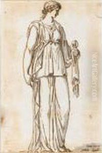 Standing Antique Female Figure, Wearing A Laurel Wreath And Holding Her Stole by Jacques Louis David