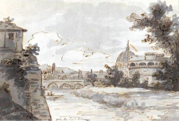 Recto: View Of Along The Tiber With The Castel Sant'angelo And St. Peter's To The Right - view 1