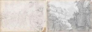 Recto: View Of A Road Passing
Through Rocky Cliffs; Verso: Dancing Maidens And Studies Of Their Heads Recto: View Of A Road Passing
Through Rocky Cliffs; Verso: Dancing Maidens And Studies Of Their Heads