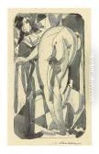 Bathing Woman And Servant. by Arthur Bowen Davies