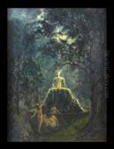 Nudes Bathing In A Fountain At Night by Arthur Bowen Davies