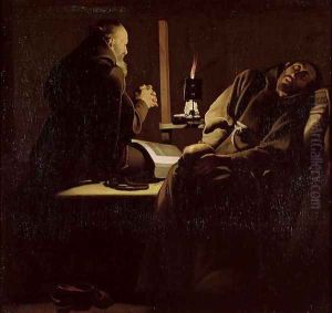 The Ecstasy of St. Francis, A Monk at Prayer with a Dying Monk, 1640-45 by Georges de La Tour