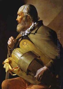 Hurdy-Gurdy Player with a Ribbon by Georges de La Tour