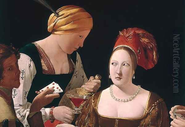 The Cheat with the Ace of Diamonds, detail depicting the two women, c.1635-40 - view 1