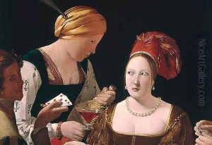 The Cheat with the Ace of Diamonds, detail depicting the two women, c.1635-40 by Georges de La Tour