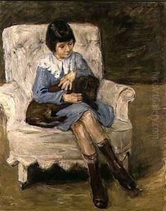 Maria Riezler-White (1917-95), grandaughter of the artist, with dachshund on her knee, 1925