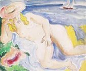 Nu Au Chapeau Sur La Plage