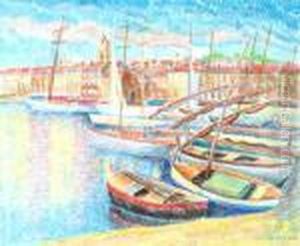Barques Au Port De St Tropez by Pierre De Belay