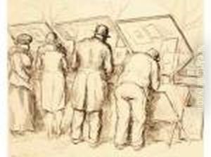 Les Bouquinistes Gravure Originale A L'eau-forte