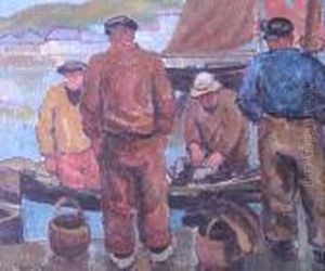 Quatre Marins Sur Les Quais A Audierne by Pierre De Belay