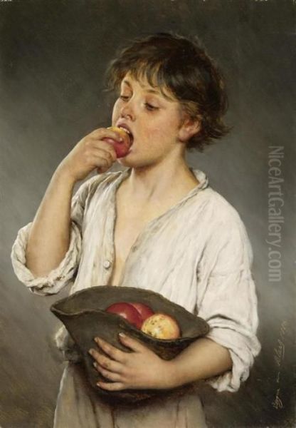 Boy Eating An Apple - view 1