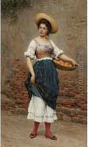 Young Woman With Basket Of Oranges And Lemons by Eugene de Blaas