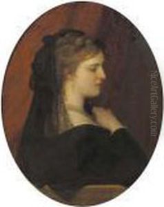 A Portrait Of A Venetian Lady, In A Painted Oval by Eugene de Blaas
