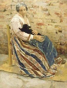 Old Woman with Cat by Max Liebermann
