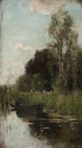 A Fisherman In His Boat by Theophile Emile Achille De Bock
