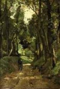 Man With Wheelbarrow In The Forest