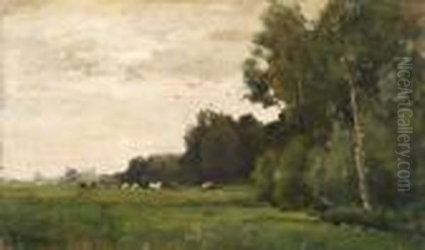 Studie Van Landschap Met Bosrand En Enkele Stuks Grazend Vee - view 1