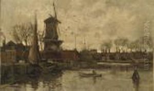 By The Windmill by Theophile Emile Achille De Bock