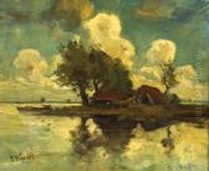 Landscape With Farms By Thewaterside by Theophile Emile Achille De Bock