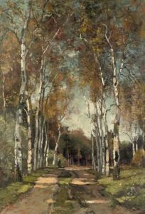 A Birch-lined Lane by Theophile Emile Achille De Bock