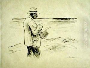 Self portrait in the open drawing by Max Liebermann