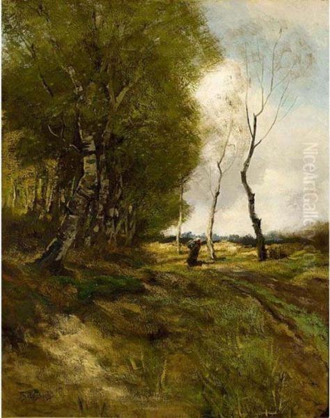 A Peasant Woman On A Path In A Wooded Landscape - view 1