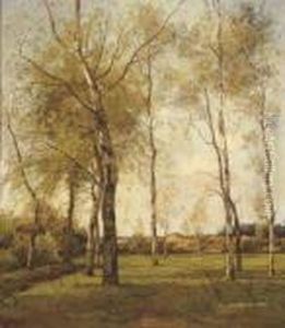 Schaapskooi - October: Birch Trees By The Dunes In Autumn by Theophile Emile Achille De Bock