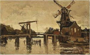 Draw Bridge With Windmill De Adriaan, Haarlem by Theophile Emile Achille De Bock