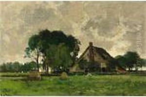 A Farm In A Polder Landscape by Theophile Emile Achille De Bock