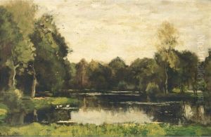 A Pond In A Wooded Landscape by Theophile Emile Achille De Bock