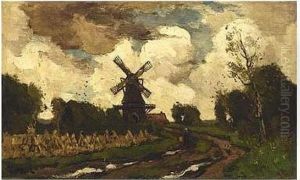 A Windmill In A Stormy Landscape by Theophile Emile Achille De Bock