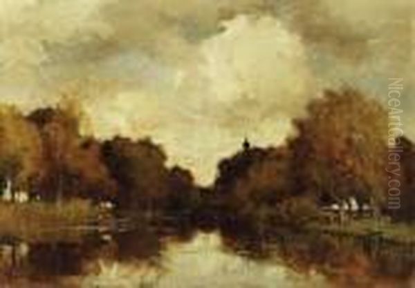 A Wooded River Landscape
Oil On Canvas - view 1