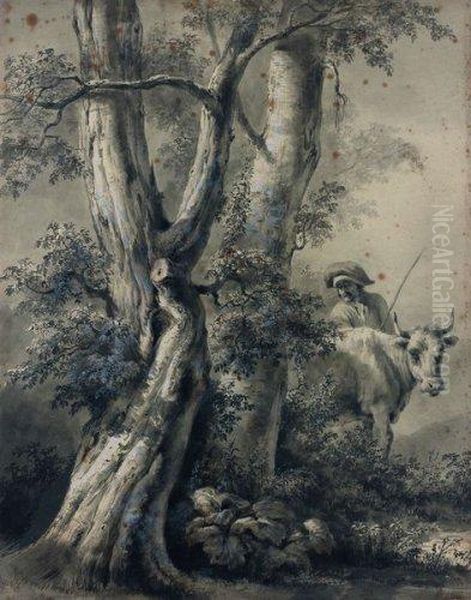 Etude D'arbre Avec Un Berger Et Une Vache - view 1