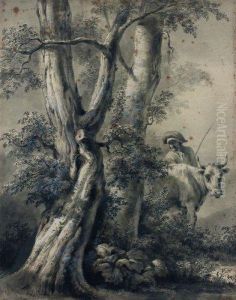 Etude D'arbre Avec Un Berger Et Une Vache by Jean-Jacques De Boissieu