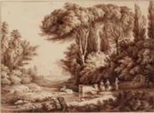 Italienische Landschaft Mit Frauen Und Brunnen