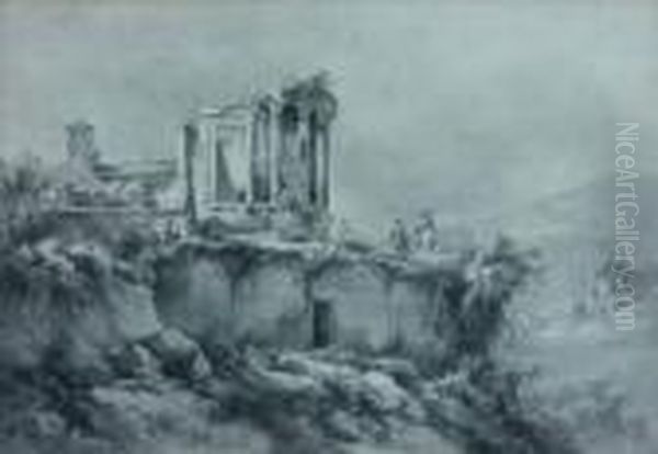 Le Temple De La Sibylle A Tivoli Avec Un Peintre Sur Le Motif - view 1