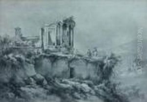 Le Temple De La Sibylle A Tivoli Avec Un Peintre Sur Le Motif by Jean-Jacques De Boissieu