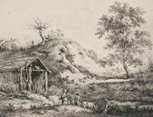 Patre Et Taureau - La Cabane Couverte En Chaume by Jean-Jacques De Boissieu
