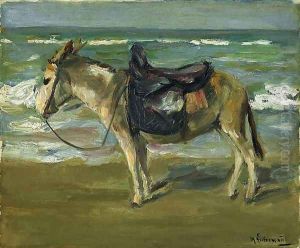 Reitesel am Strand by Max Liebermann