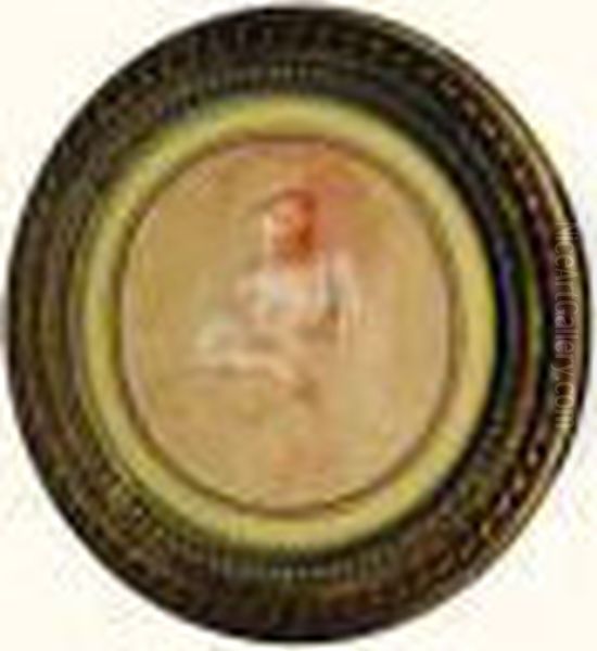 Sanguine, Craie Blanche Et Estompe Sur Papier Beige Vue Ovale - view 1