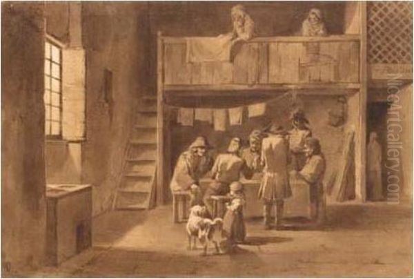 A Group Of Peasants Playing Cards In A Rustic Interior - view 1