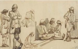 Three Figures Playing Cards, With Other Figure Studies by Jean-Jacques De Boissieu